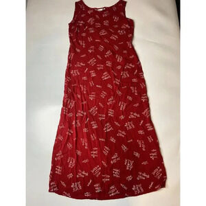 Vintage Lindsey Scott Womens Small Maxi Dress People Print Red School Teacher